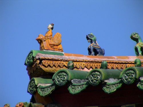 Shenyang, Liaoningas, Kinija, Rūmai, Žinomas, Stogo Ornamentas, Architektūra, Figūra