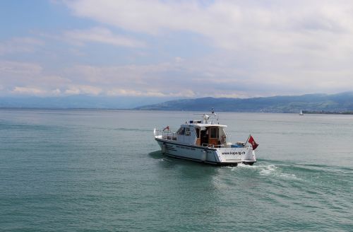 Laivas, Motorlaivis, Seepolizei, Kantono Policija, Thurgua, Ežero Konstanta, Romanshorn, Thurgau