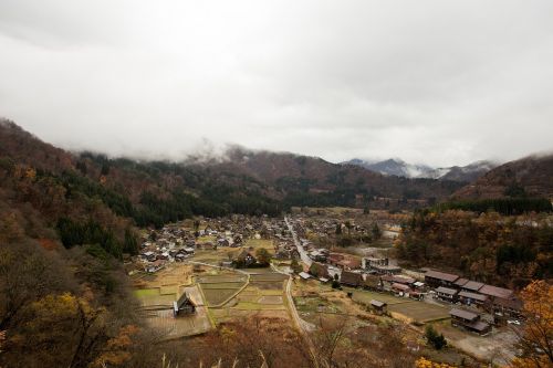 Shirakawago, Kaimas, Japonija, Miestas, Žemdirbystė, Namai, Kraštovaizdis, Debesuota, Kalnai