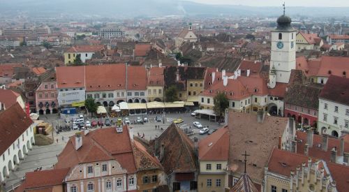 Sibiu, Transilvanija, Romanija, Pastatai, Senamiestis, Panorama