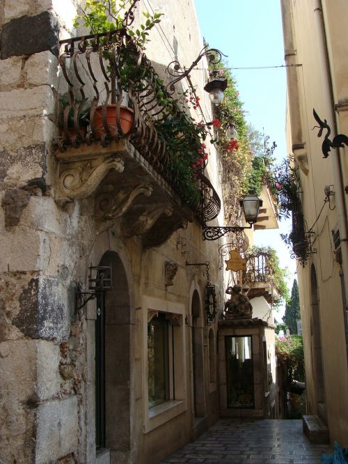 Sicilija, Taormina, Italy, Balkonas, Pastatas, Langai