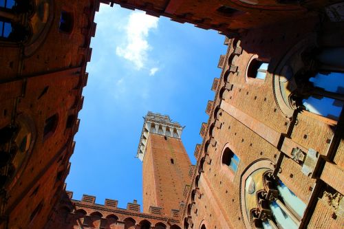 Siena, Toskana, Italy, Architektūra, Lauko Kvadratas, Palio, Siena, Torre, Palazzo, Perspektyva, Dangus