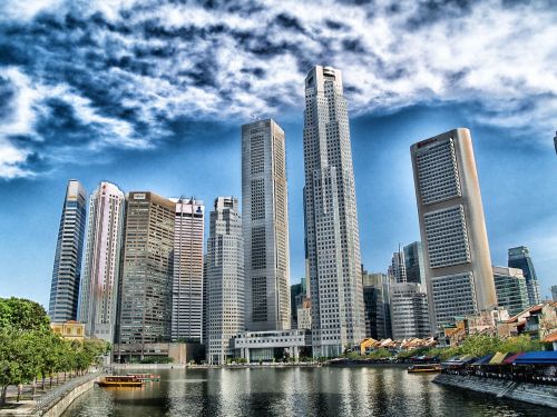 Singapūras, Panorama, Dangoraižiai, Pastatai, Architektūra, Ežeras, Vanduo, Apmąstymai, Miestas, Miestai, Lauke, Miesto, Dangus, Debesys, Hdr
