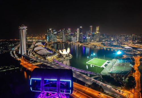 Singapūras, Singapūras Lėktuvas, Merlion Parkas, Ilga Ekspozicija, Marina Bay Smėliai, Architektūra, Šiuolaikiška, Miesto Gyvenimas, Naktinis Gyvenimas, Naktis, Asija