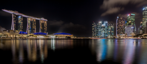 Singapūras, Panorama, Naktinė Nuotrauka, Marina Bay, Dangoraižiai, Uostas, Uosto Įlankoje, Šventė