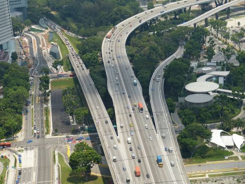 Singapūras, Miestas, Vaizdas, Architektūra, Šiuolaikiška, Asija, Tiltas, Tiltai, Eismas, Greitkelis, Kelio, Sankryža, Kaukimas, Transportas, Gatves, Transporto Priemonės, Vairuoti, Perspektyva