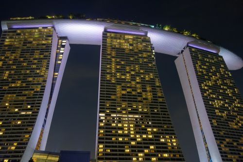 Singapūras, Viešbutis, Kazino, Vakaras, Naktinis Vaizdas