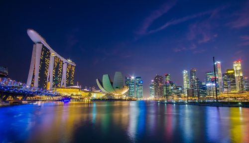 Singapūras, Marina Bay, Figūra Naktį, Miesto Mozaika, Spalvos, Naktinis Šokas, Prieplauka, Turizmas, Twilight