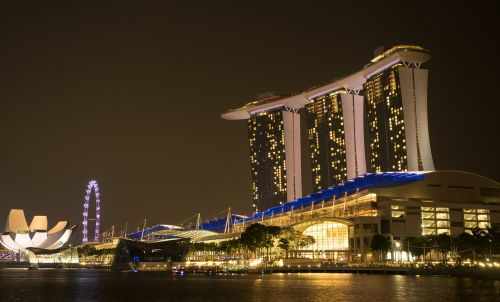 Singapūras, Asija, Miestas, Pastatas, Viešbučiai, Hotelanlange, Šiuolaikiška, Marina Bay Smėliai, Architektūra, Apšvietimas, Tamsa, Naktis