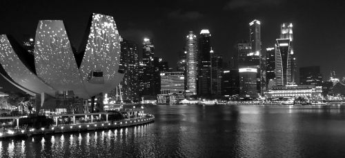 Singapūras,  Panorama,  Miestas,  Miesto Kraštovaizdis,  Juoda Ir Balta Fotografija,  Be Honoraro Mokesčio