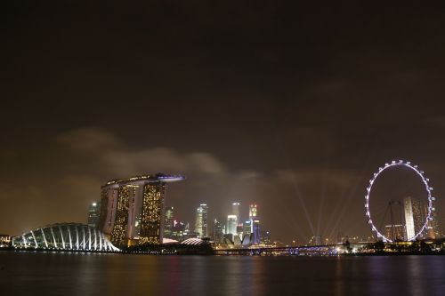 Singapūras, Singaporeflyer, Marinabaysands, Kraštovaizdis, Naktis, Šviesa, Pastatas, Miestas, Scena, Miesto Panorama, Panorama, Architektūra