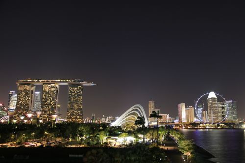 Singapūras, Naktis, Tamsi, Šviesa, Struktūra, Orientyras, Miesto Panorama, Pastatas, Šiuolaikiška, Architektūra, Scena, Miestas, Marinabaysands, Singaporeflyer