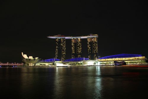 Singapūras, Miestas, Naktis, Žibintai, Ilga Ekspozicija, Asija, Pajūryje