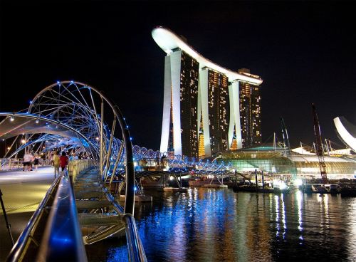 Singapūras, Marina Bay, Marina Bay Smėliai, Viešbutis, Architektūra, Apšvietimas, Asija