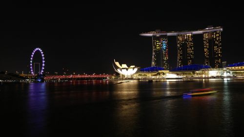 Singapūras,  Naktis,  Architektūra,  Orientyras,  Marina,  Asija,  Vanduo,  Kranto,  Upė,  Miestas,  Šviesa,  Vakare