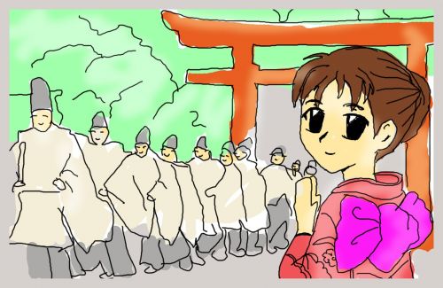Sintonismo, Mergaitė, Japonija, Iliustracija, Japanese, Religija, Kimono, Vienuoliai