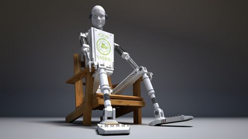 Sėdi, Kėdė, Mediena, Droid, Robotas, 3D, Fonas, Stalinis Kompiuteris, Montavimas, Tapetai, Pilka, Fonas, Sėdi