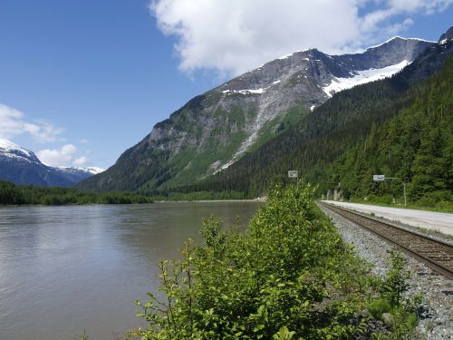 Upė Skeena, Britų Kolumbija, Kanada, Kraštovaizdis, Kalnas, Upė, Vanduo, Traukinio Bėgiai, Peizažas
