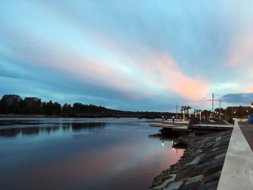 Skellefteå, Saulėlydis, Upė, Vanduo, Himmel, Švedija, Norrland, Gražiai, Veidrodis