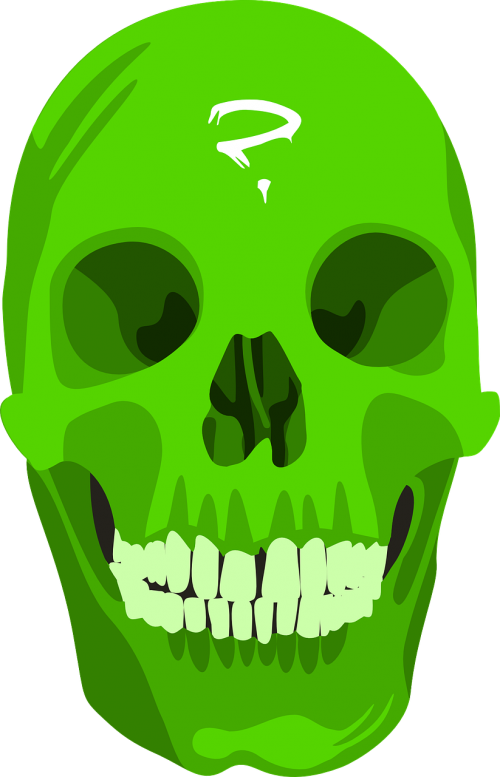 Kaukolė, Žalias, Halloween, Mirtis, Simbolis, Siaubas, Skeletas, Baugus, Nemokama Vektorinė Grafika