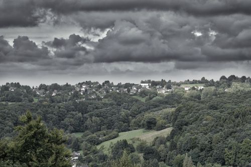 Panorama, Dangus, Miestas, Debesys, Nuotaika, Miškas