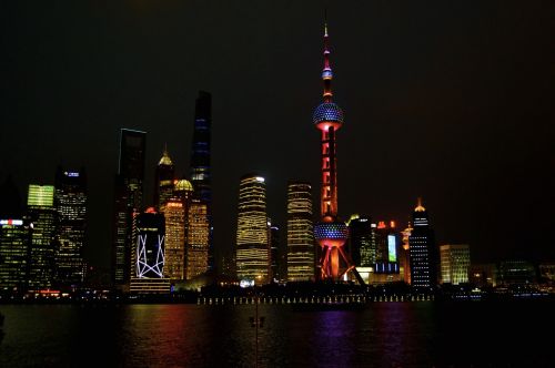 Dangoraižis, Šanchajus, Kinija, Žibintai, Naktis, Moderni Architektūra