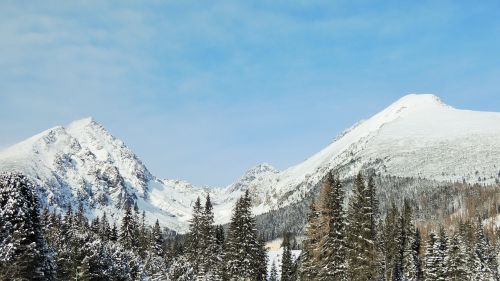 Slovakija, Aukštas Tatras, Pleso, Kalnai, Kraštovaizdis, Žiema, Sniegas, Vaizdas, Dangus