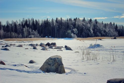 Sniegas, Žiema, Ledas, Finland, Sezonas, Gamta, Balta, Peizažas, Akmuo