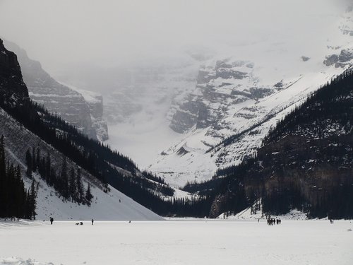 Sniegas,  Žiemos,  Kalnų,  Šalto,  Ledas,  Scena,  Čiuožimo,  Banff,  Lake Louise,  Alberta,  Kanada
