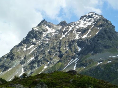 Sniegas, Kalnas, Silvretta, Austria, Vasara, Rokas, Debesis