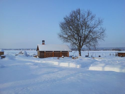 Sniegas, Žiema, Kraštovaizdis, Rusija, Kaimas, Namelis