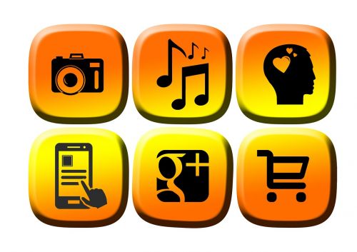 Socialinė Žiniasklaida, Mygtukas, Piktograma, Oranžinė, App, Nuotrauka, Muzika, Google Plus, Meilė, Mobilusis Telefonas, Liečiamas Ekranas, Pirkinių Krepšelis, Pirkinių Krepšys, Internetinė Parduotuvė