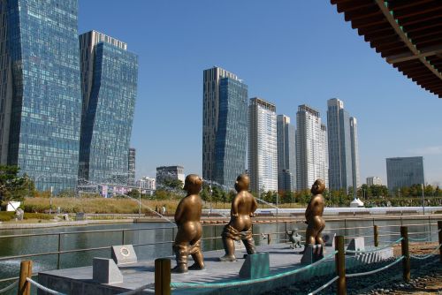 Songdo Incheon Korea, Pastatas, Songdo Centrinis Parkas, Parkas, 0 Laimėjo Jūros Vandenį, Skulptūra