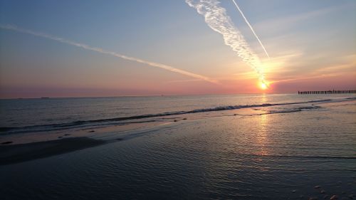 Sunrise, Wangerooge, Jūra, Paplūdimys, Dangus