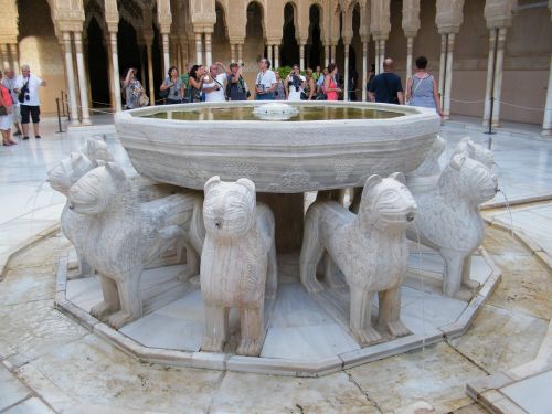 Šaltinis, Liūtys, Alhambra, Tvirtovė, Unesco Pasaulio Paveldas, Granada, Andalūzija, Ispanija