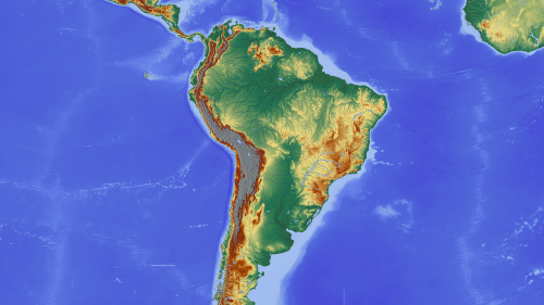 Pietų Amerika, Amazon, Brazilija, Andes, Žemėlapis, Reljefo Žemėlapis, Aukščio Profilis, Aukščio Struktūra, Spalva, Kartografija, Mercatoriaus Projekcija, Atspalvis, Aukštumos Žemėlapis, Didelis Reljefas, Didelio Reljefo Žemėlapis, Topografija, Čile, Peru, Argentina, Atogrąžų Miškai, Kalnai