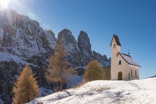 South Tyrol, Dolomitai, Val Gardena Jungas, Sella Grupė, Kalnai, Koplyčia, Alpių, Italy, Bokštas, Alpių Panorama, Bažnyčia