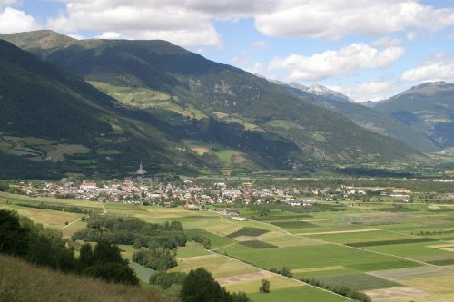 South Tyrol, Vintschgau, Italy, Dolomitai, Panorama, Saulė, Alpių Panorama, Kalnai, Kraštovaizdis, Kaimas, Kaimai