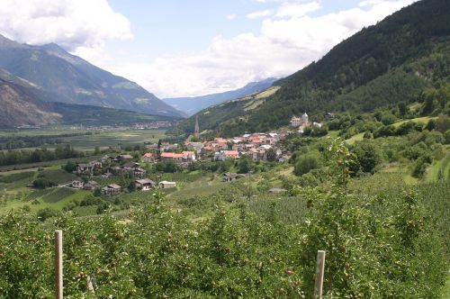 South Tyrol, Vintschgau, Italy, Dolomitai, Panorama, Saulė, Alpių Panorama, Kalnai, Kraštovaizdis, Kaimas, Kaimai