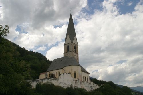 South Tyrol, Italy, Dolomitai, Val Venosta, Bažnyčia, Kraštovaizdis, Debesys