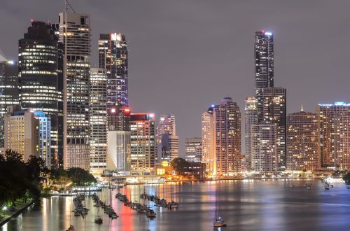 Southbank Brisbane, Miesto Šviesos, Naktiniai Žiburiai, Miesto Panorama, Vakaras