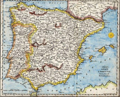 Ispanija, Portugal, Viduržemio Jūros, Iberijos Pusiasalis, Žemėlapis