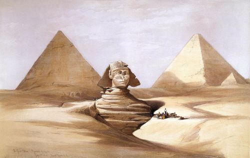 Sfinksas, Egiptas, Weltwunder, Piramidės, Gizeh, Cheops, Chefenas, Kapas, Kultūra, Piešimas, 1839, David Roberts