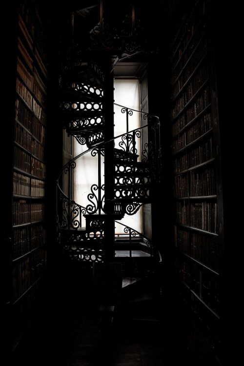 Spiraliniai Laiptai, Laiptai, Trinity Kolegija, Biblioteka, Knyga, Knygos, Švietimas, Knygų Lentyna, Tamsi