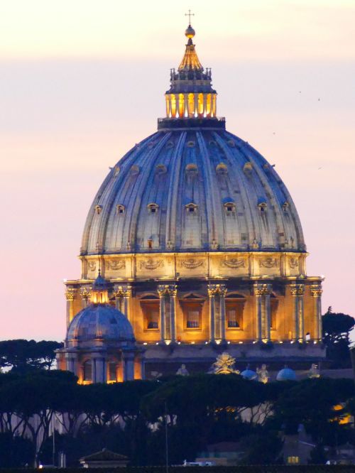 St Peterio Bazilika, Kupolas, Bažnyčia, Architektūra, Roma, Pastatas, Apšviestas, Vakaras, Abendstimmung