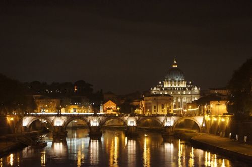 St Peterio Bazilika,  Naktinė Fotografija,  Roma,  Veidrodis,  Hdr Nuotrauka
