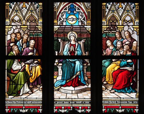 Vitražai, Pentecost, Virgin Mary, Apaštalai