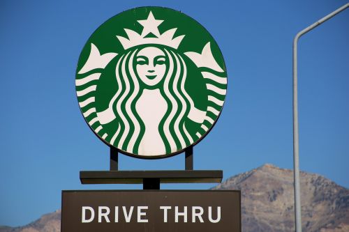Starbucks, Kava, Žalias, Balta, Logotipas, Važiuoti Per, Kelio Ženklas