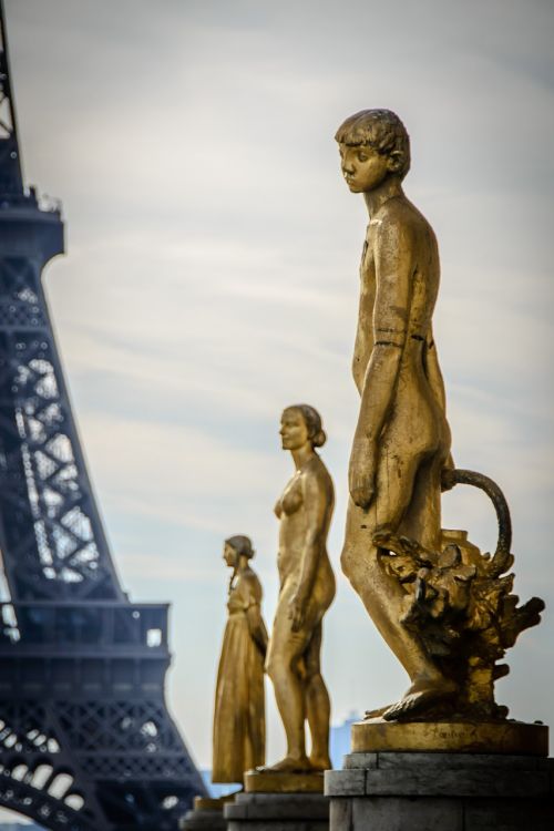 Statula, Auksinis, Trocadero, Eifelio Bokštas, Paris, France