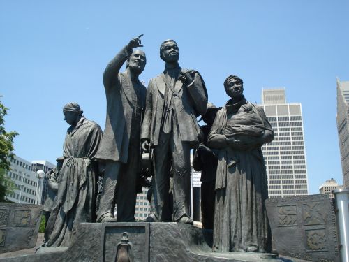 Statula, Apie, Vergai, Žiūri, Į, Windsor, Ont, Ca, Detroitas